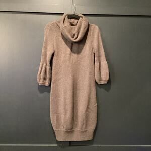 Vince Knit wool Sweater mini Dress 3/4 Sleeve cowlneck Soft cozy brown Sz S
